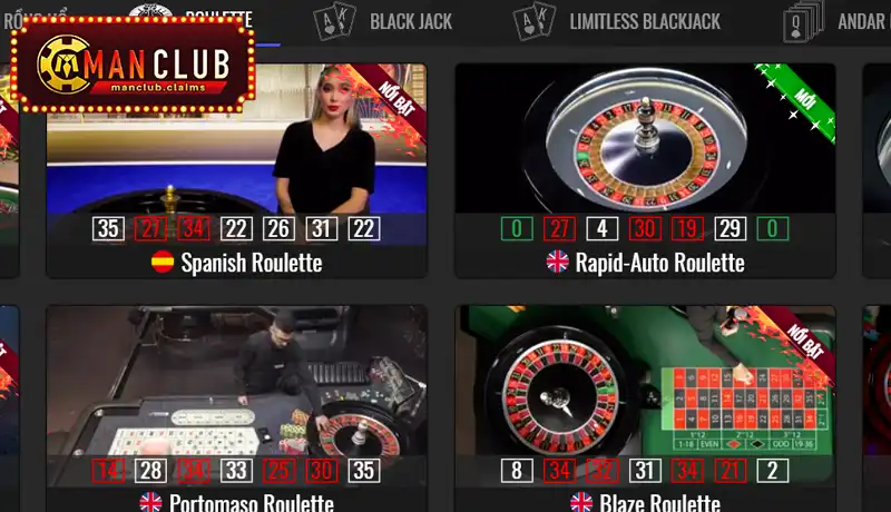 Các cửa cược có trong Roulette Manclub